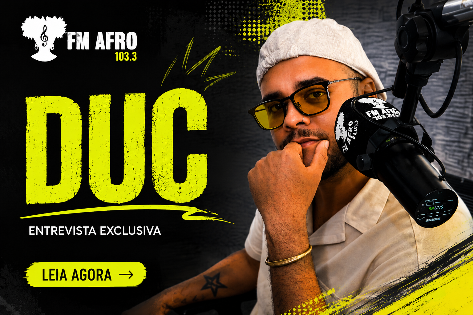 DUC durante entrevista exclusiva nos estúdios da FM Afro 103.3