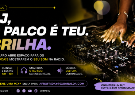DJ angolano a atuar numa mesa de mistura para a iniciativa DJ, O Palco é Teu, Brilha da FM AFRO
