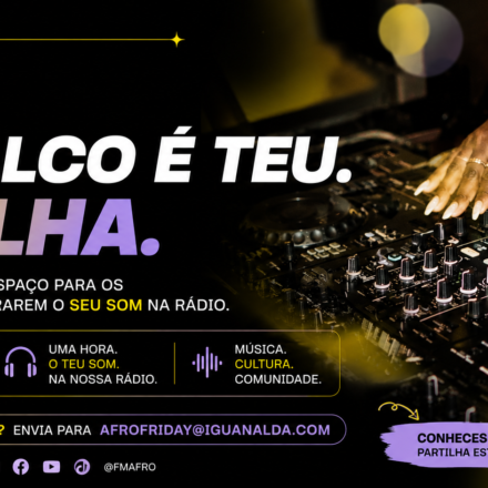 DJ angolano a atuar numa mesa de mistura para a iniciativa DJ, O Palco é Teu, Brilha da FM AFRO