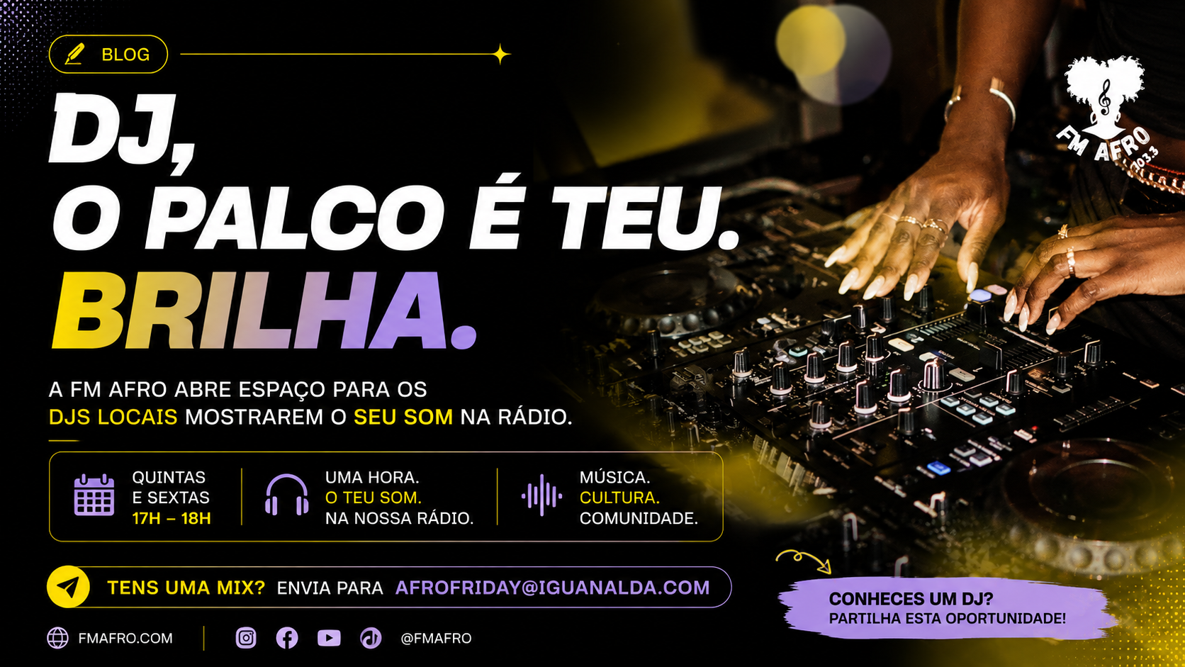 DJ angolano a atuar numa mesa de mistura para a iniciativa DJ, O Palco é Teu, Brilha da FM AFRO